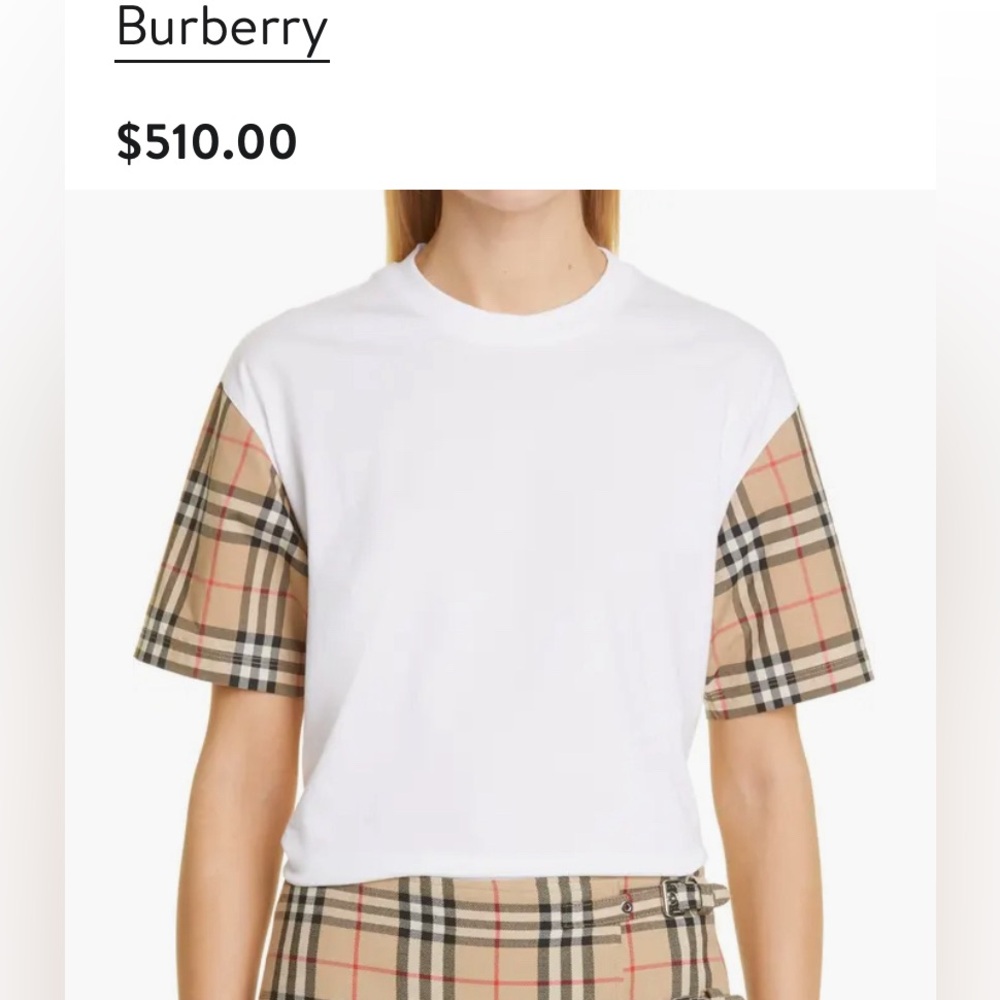 BURBERRY Serra Check sleeve tshirt. AUTHENTIC White. Small. Immaculate.